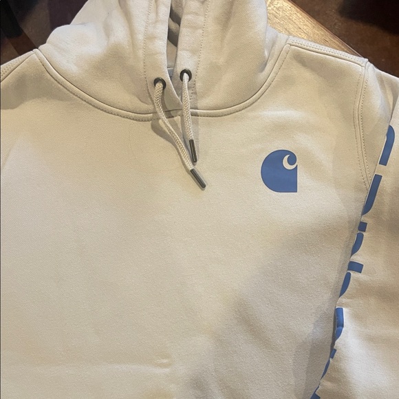 Carhartt Tops - Carhartt Women's Hoodie Cream with Blue Logo